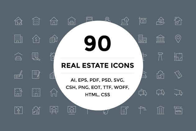 90个精美的房地产图标 90 Real Estate Icons