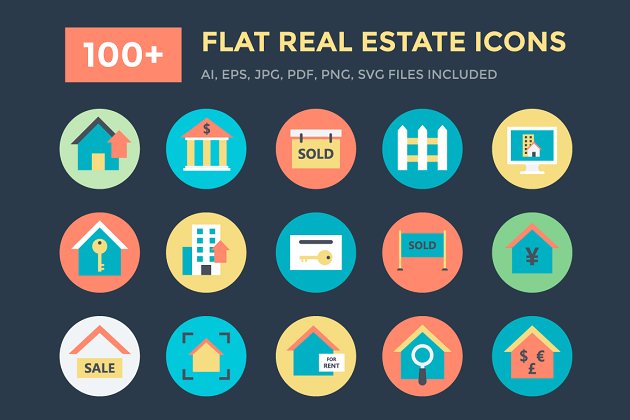 100+平面房地产图标 100+ Flat Real Estate Icons