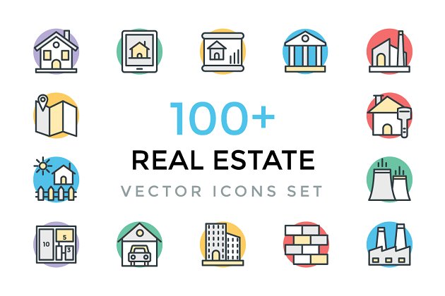 100+房地产矢量图标 100+ Real Estate Vector Icons