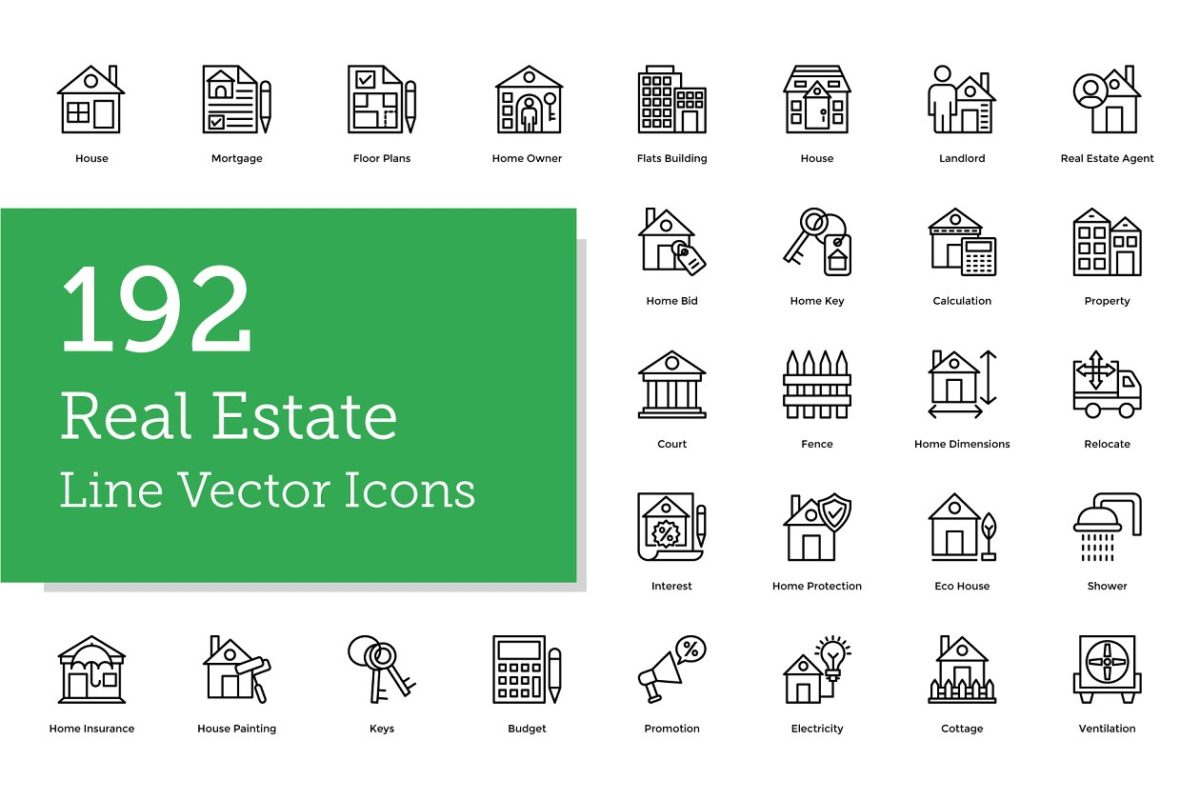 192个房地产图标制作 192 Real Estate Line Icons