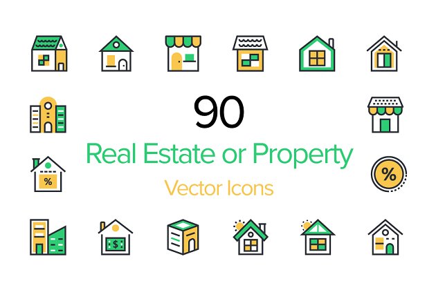 90个房地产或财产图标 90 Real Estate or Property Icons