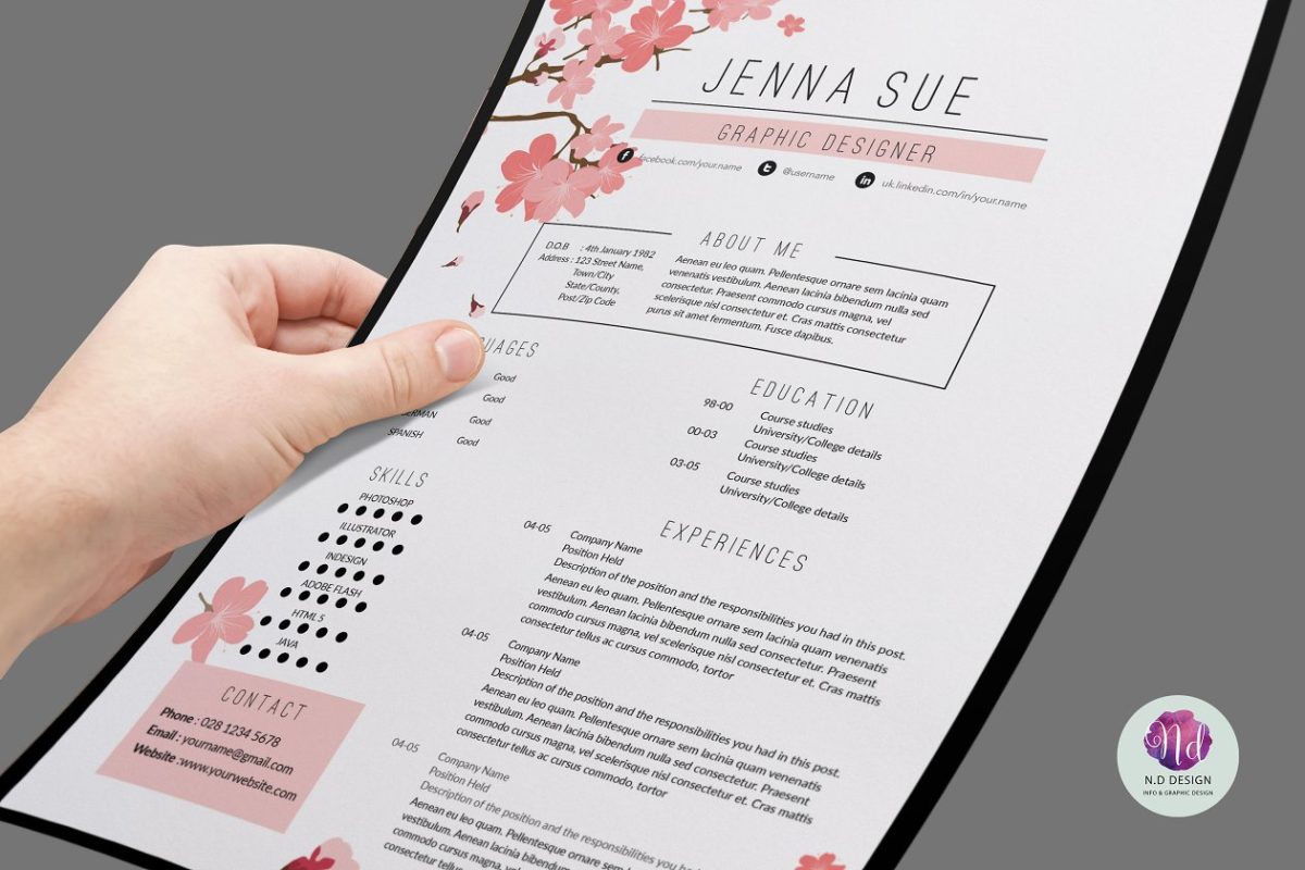 现代化花卉主题简历模板 Modern resume template