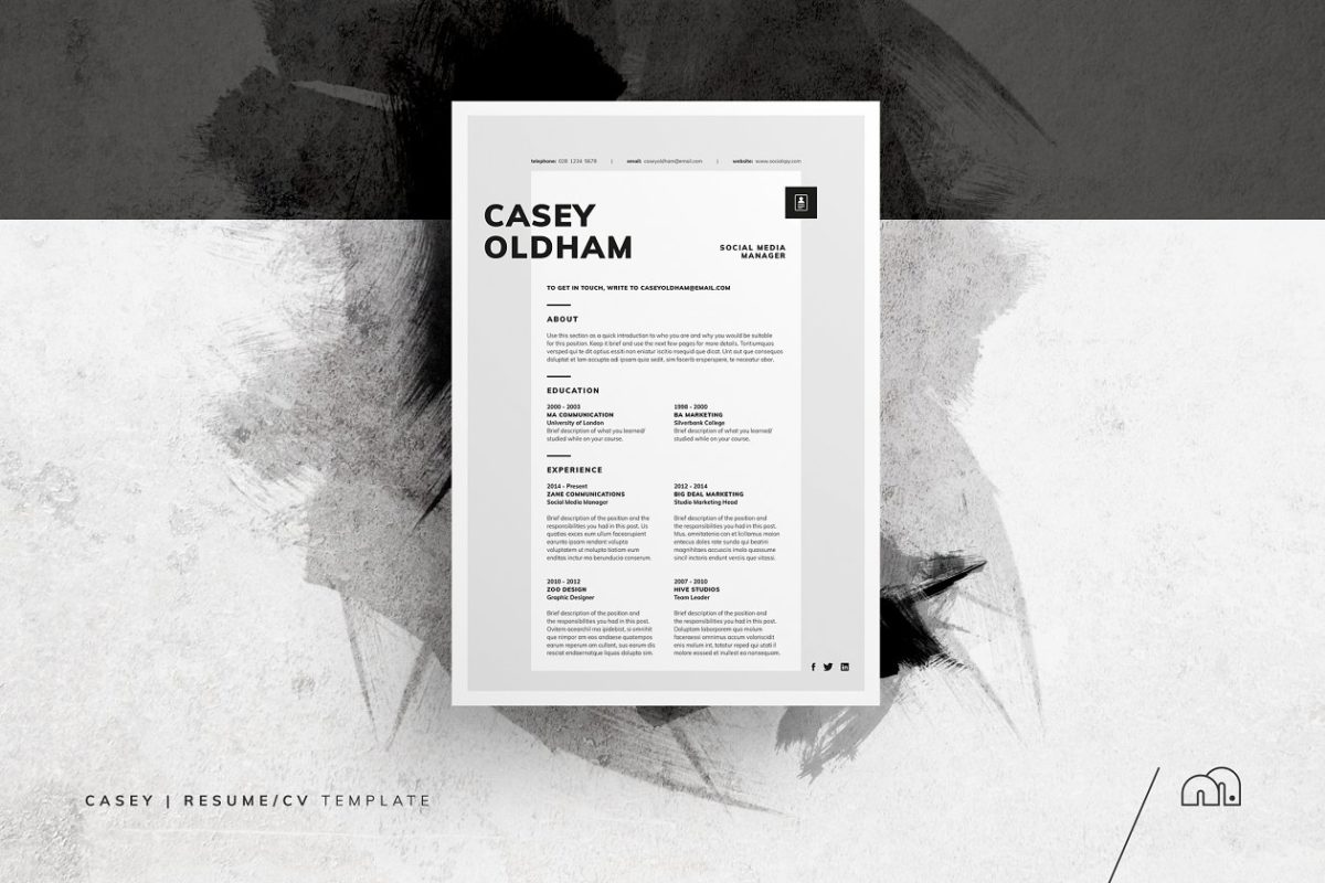 高端个性设计简历模板 Casey – Resume/CV