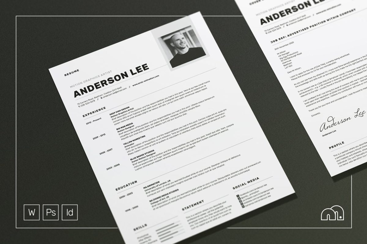 个性专业的简历模板 Anderson – Resume/CV