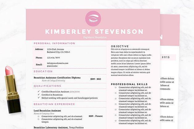粉色女性简历模板 Crisp Pink Resume, Cover Letter Pkg.