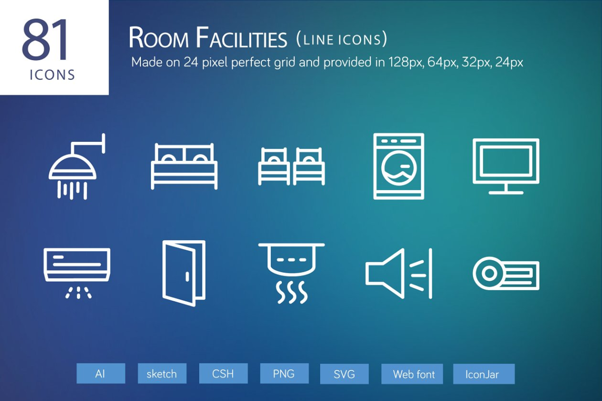 81房间设施线图标 81 Room Facilities Line Icons