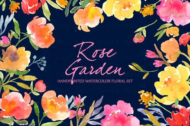 水彩玫瑰花素材插画 Rose Garden- Watercolor Clip Art