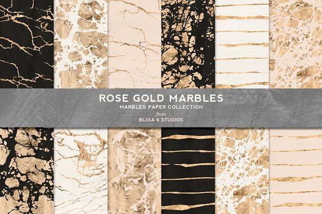 玫瑰金金箔大理石纹理背景素材 Rose Gold Marbles in Metallic Foil