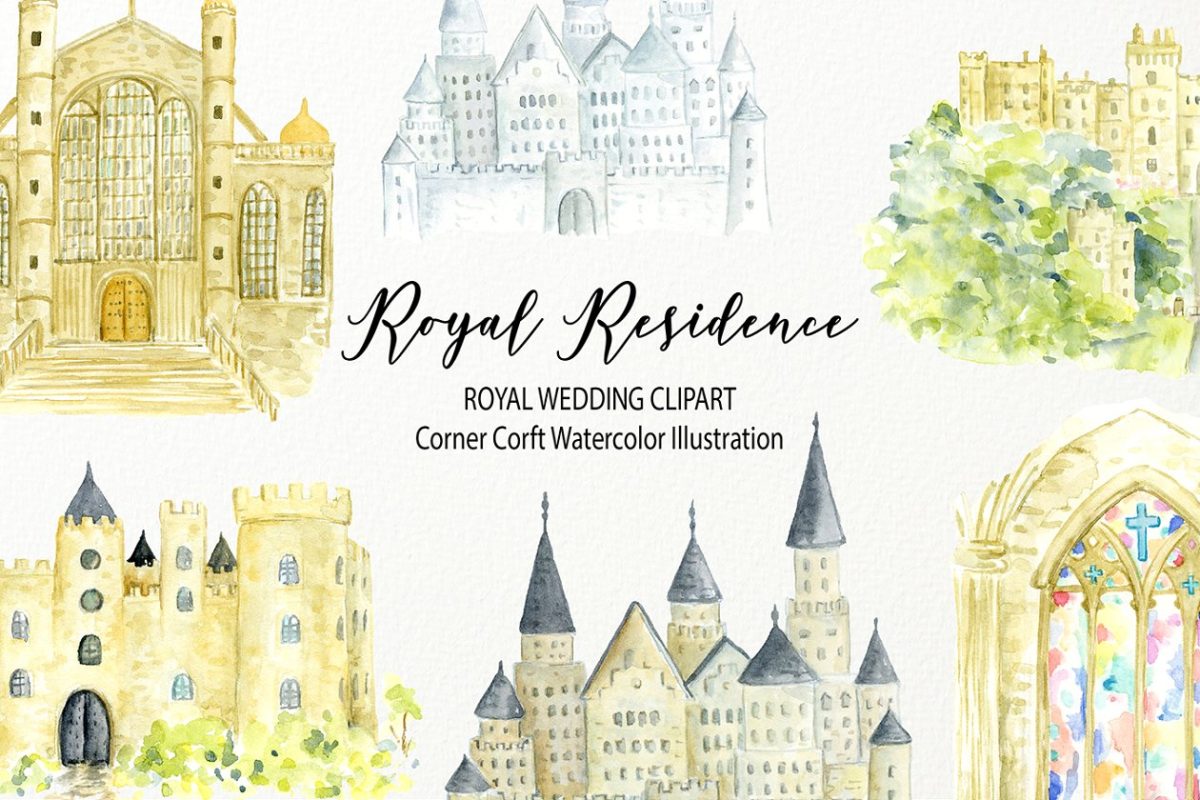 水彩皇家住宅剪贴画 Watercolor royal residence clipart