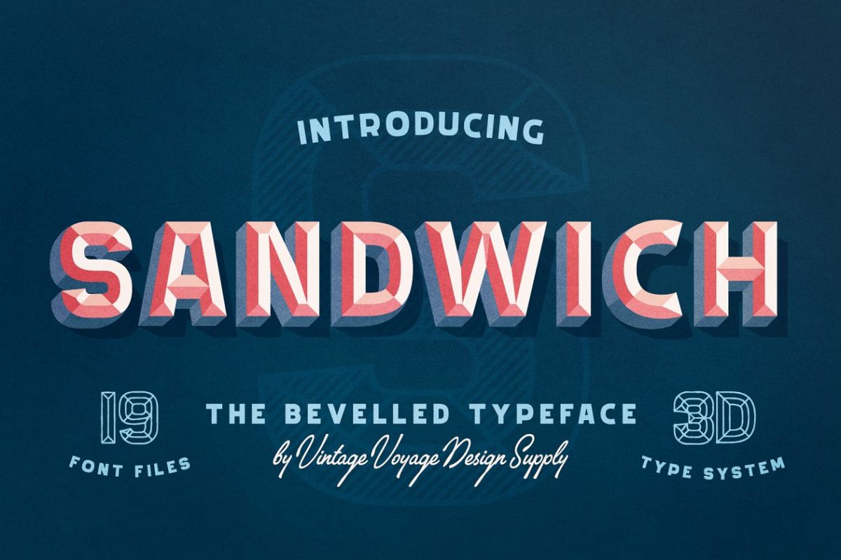 复古厚实设计字体 Sandwich • -50% • Bevelled 3D Type