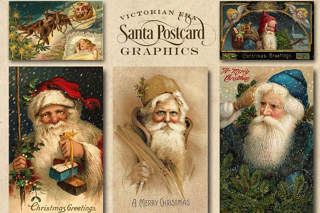 复古维多利亚时代圣诞老人 Vintage Victorian Santa Graphics