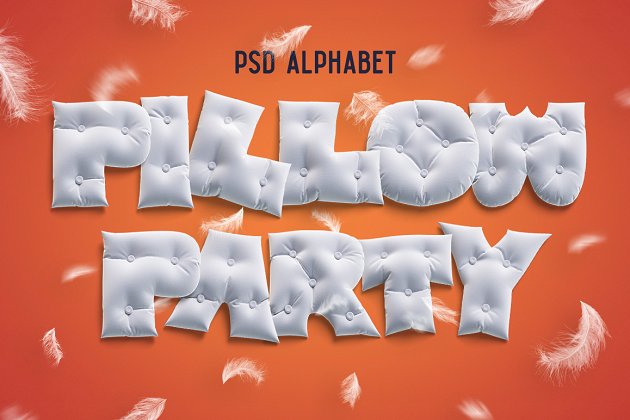 枕头创意的PSD字母 PSD font set "Pillow Party"