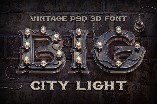 朋克风格的3D字体素材 PSD alphabet "BIG City Light"