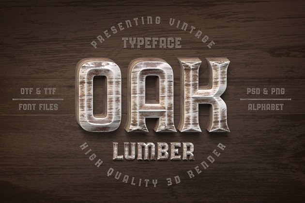 橡木木材效果的字体+PSD图层样式下载 Oak Lumber Typeface + PSD Set