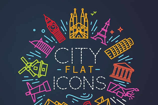 城市扁平化图标 City flat icons