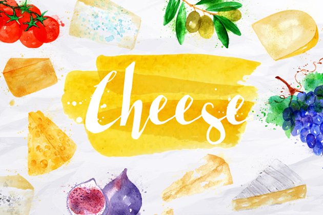 水彩奶酪海报模版 Watercolor Cheese Posters