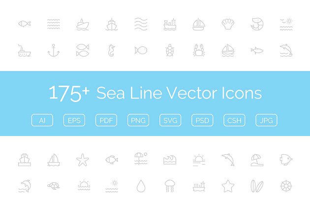 海洋元素矢量图标大全 175+ Sea Line Vector Icons