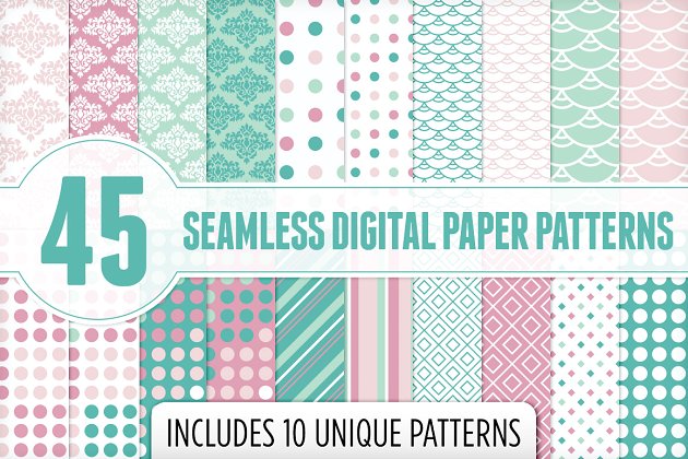 水彩无缝数码纸图案背景 Seamless Digital Paper Patterns 1