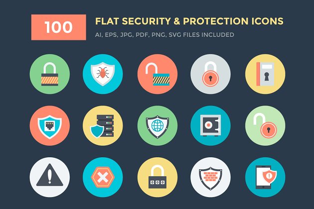 100个安全和保护图标下载 100 Security and Protection Icons