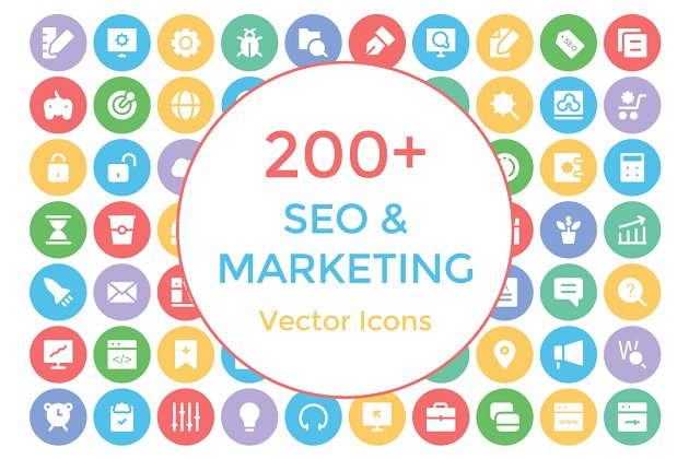 200个SEO和市场相关的矢量图标 200+ Seo and Marketing Vector Icons