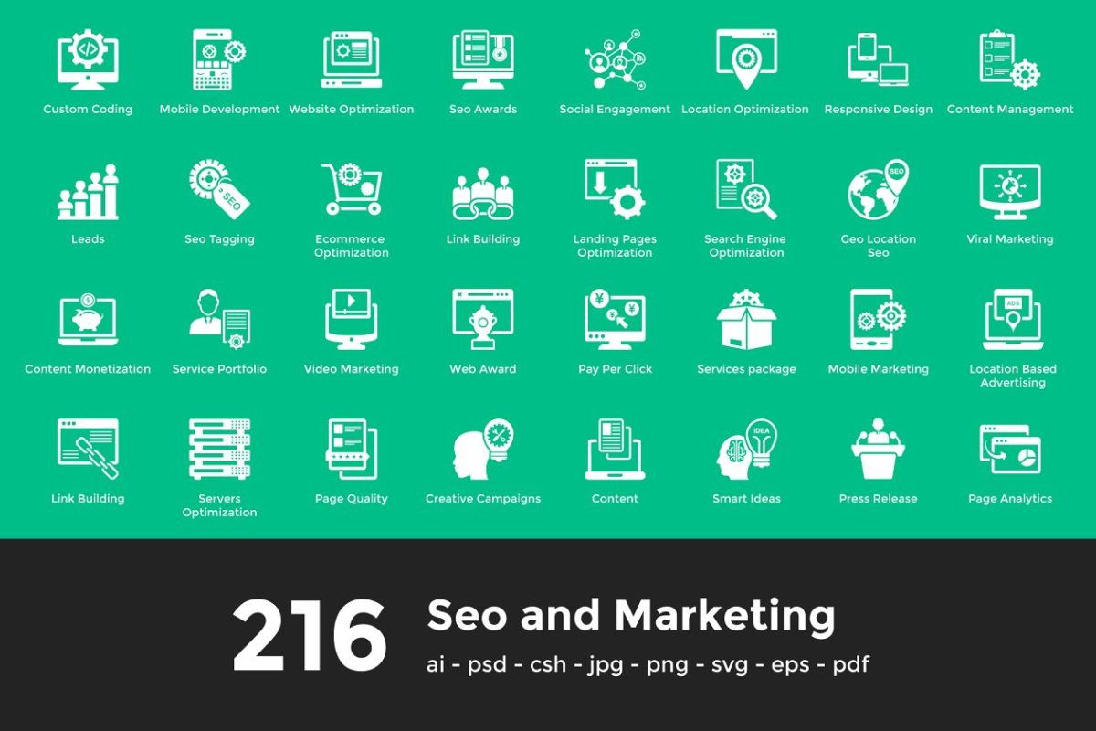 搜索引擎优化和营销矢量图标素材 216 Seo and Marketing Vector Icons