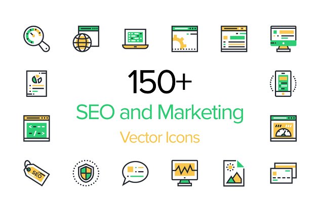 150+搜索引擎优化和营销图标下载 150+ SEO and Marketing Icons