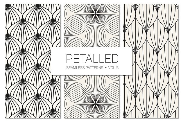 无缝的抽象花瓣背景纹理素材 Petalled Seamless Patterns Set 5