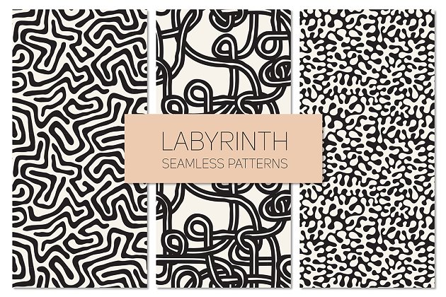 抽象迷宫主题的背景纹理素材 Labyrinth. Seamless Patterns Set