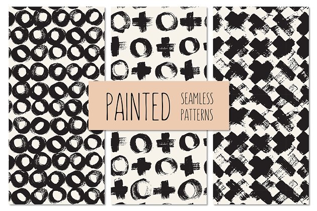 手绘效果元素的无缝背景纹理素材 Painted Seamless Patterns Set 4