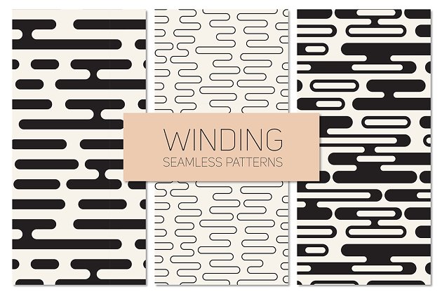 几何无缝图案背景纹理 Winding Seamless Patterns. Set 4