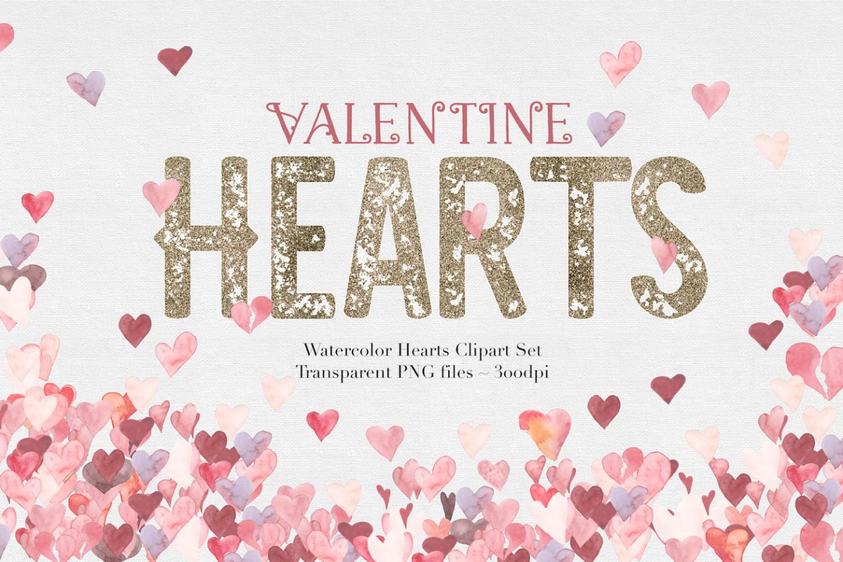 水彩情人节爱心素材 Watercolor Valentine Hearts