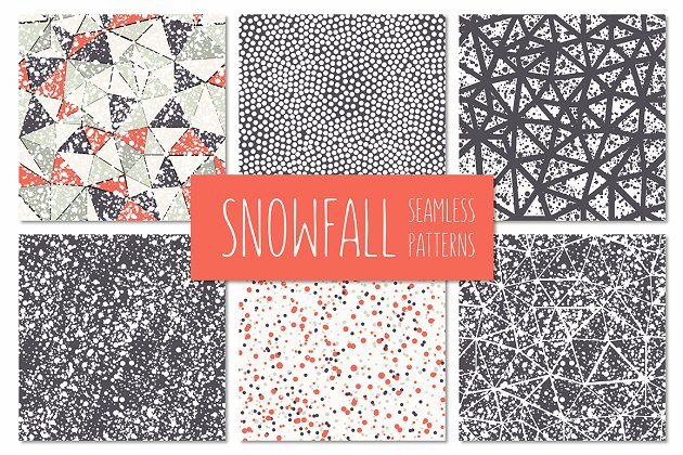 密集图案背景纹理 Snowfall. Seamless Patterns Set