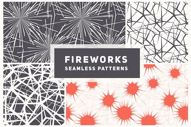 线条烟火的无缝背景纹理素材 Seamless Patterns with Fireworks