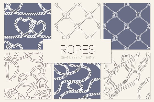 绳子无缝背景纹理素材 Ropes. Seamless Patterns Set