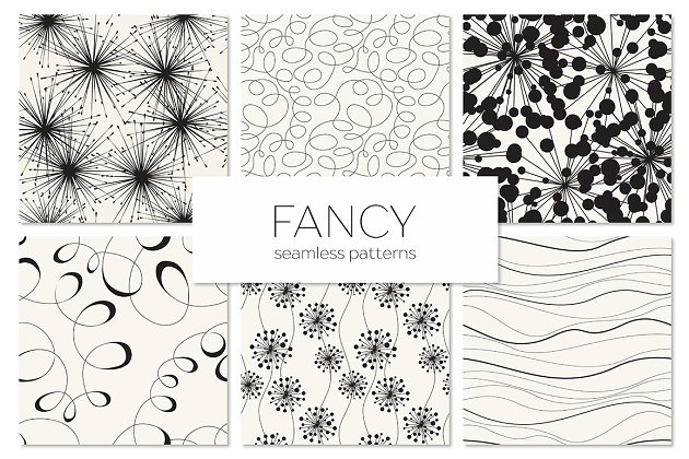 梦幻的无缝花卉背景纹理素材 Fancy Seamless Patterns Set