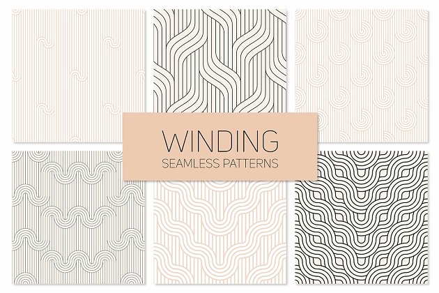 几何抽象背景纹理 Winding Seamless Patterns. Set 2