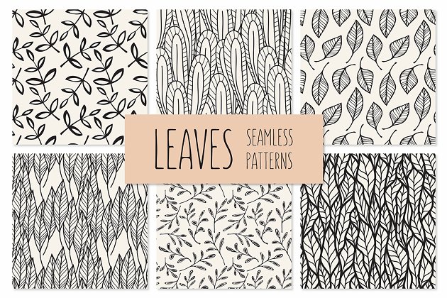 树叶无缝背景纹理素材 Leaves Seamless Patterns Set