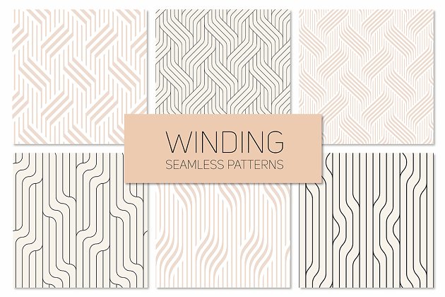 抽象无缝图案 Winding Seamless Patterns. Set 3