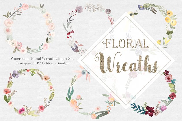 清新的水彩花环花卉 Watercolor Floral Wreaths Vol.1