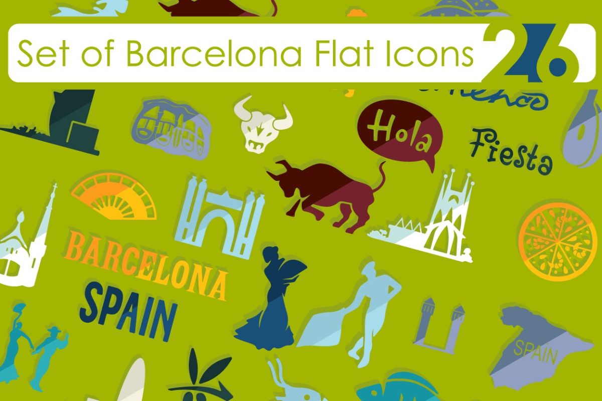 巴塞罗那特色图标 Set of Barcelona icons