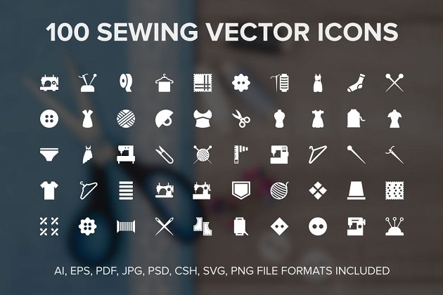 200个针织缝纫相关的主题图标 100 Sewing Vector Icons
