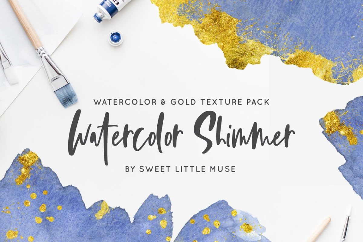 水彩纹理和金色背景纹理素材 Watercolor and Gold Texture Pack