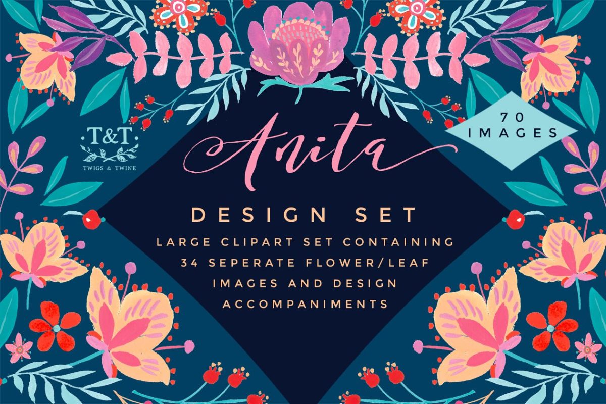 优雅时尚的水彩花卉素材 Watercolor Floral Clipart Set Anita