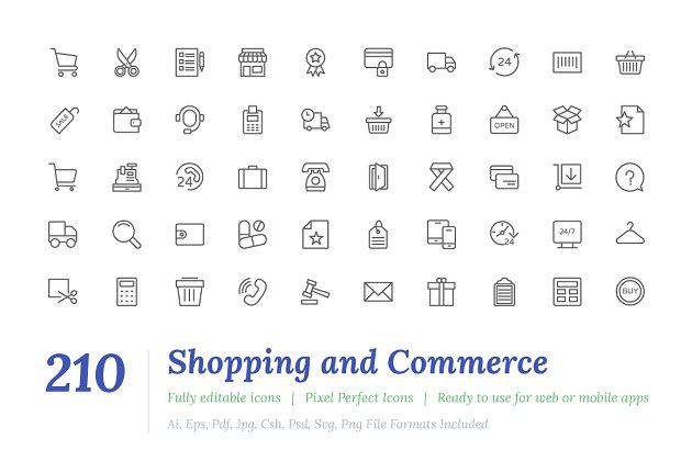 210购物线图标 210 Shopping Line Icons