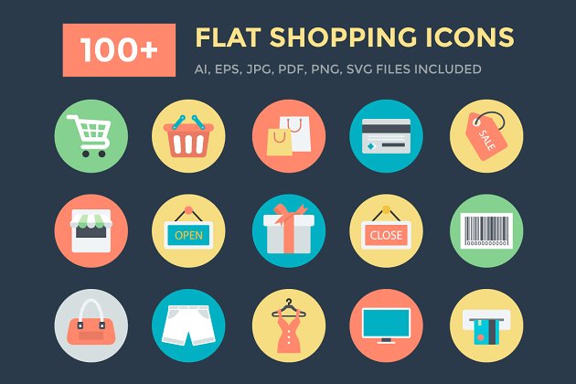 购物电商矢量图标 100+ Flat Shopping Icons