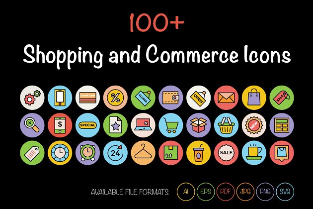 100个电商购物图标 100+ Shopping and Commerce Icons