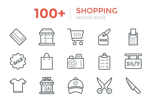 100+购物矢量图标设计 100+ Shopping Vector Icons