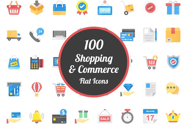 100个购物和商业扁平化图标 100 Shopping and Commerce Flat Icon