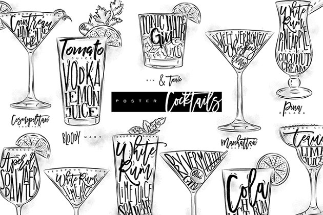 鸡尾酒创意图形 Poster Cocktails