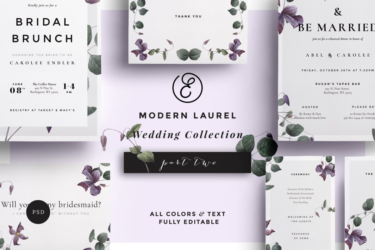 现代邀请函模板 Modern Laurel P.2 Wedding Collection